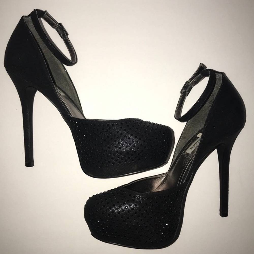 Steve Madden Mea Black Rhinestone Heels - Size 9
